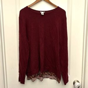J. Jill Sweater Blouse Layered Buttons Maroon Burgundy Lightweight Size Large